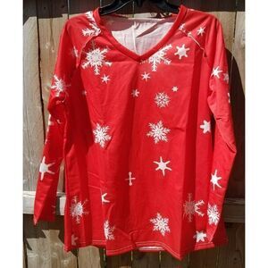 Ugly Sweater Long Sleeve Top Women's Red Christmas Winter Snowflakes 2XL